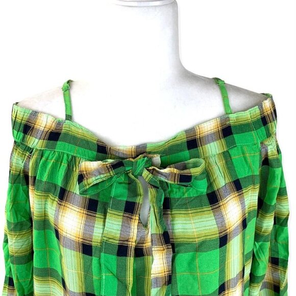 Iky & Me Top Long Sleeve Women's Plaid Blouses Green Size M - Picture 6 of 11